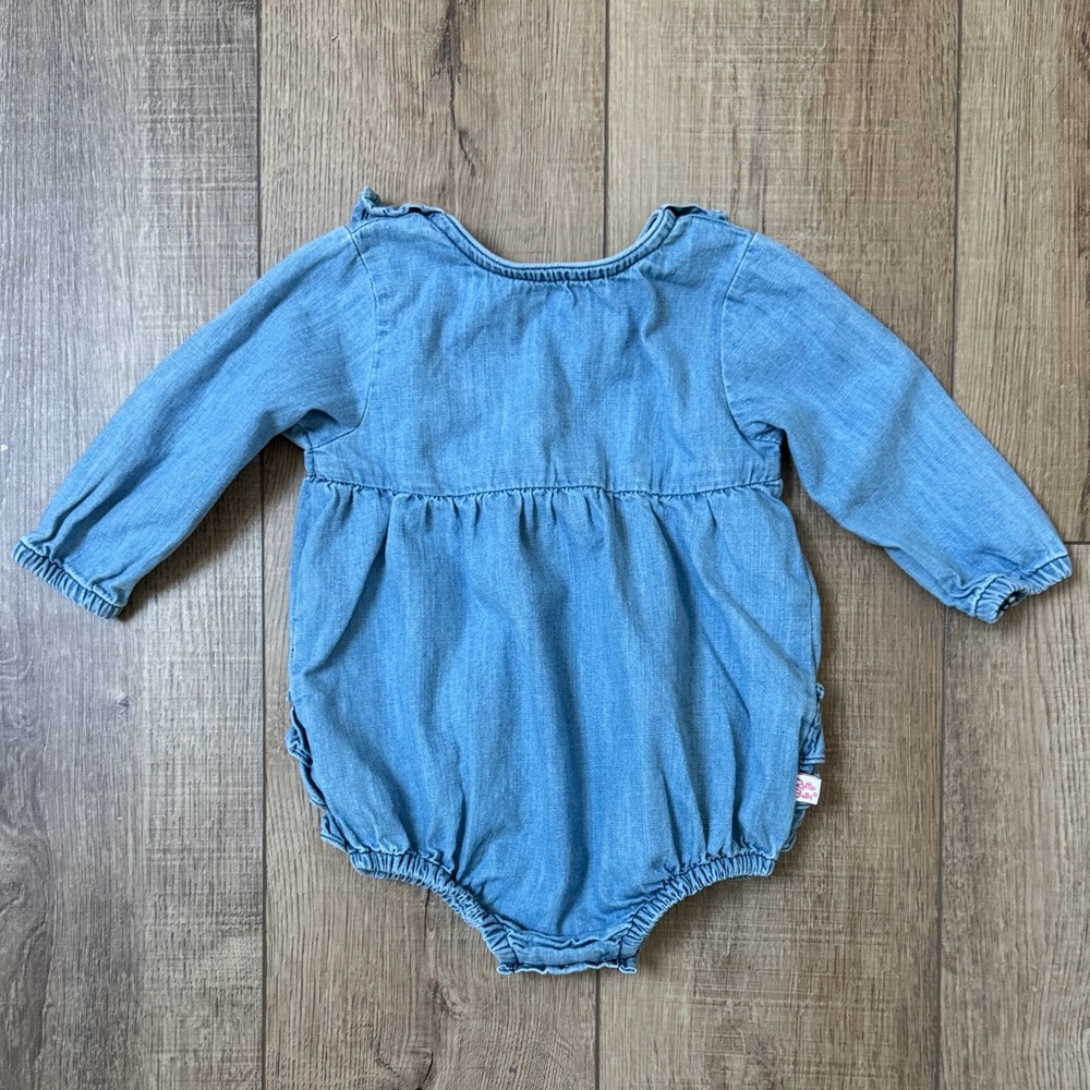 Ruffle Butts 100% Cotton Denim Bubble Romper 6-12 months like new